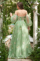 Load image into Gallery viewer, Off The Shoulder Green Long Sleeves A-Line Tulle Long Prom Dress