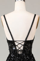 Load image into Gallery viewer, Black Corset Long Mirror Prom Dress With Slit