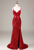 Load image into Gallery viewer, Red Corset Long Mirror Prom Dress With Slit