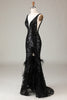 Load image into Gallery viewer, Black Mermaid Sequins Long Prom Dress With Feather