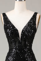 Load image into Gallery viewer, Black Mermaid Sequins Long Prom Dress With Feather