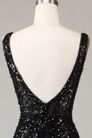 Load image into Gallery viewer, Black Mermaid Sequins Long Prom Dress With Feather
