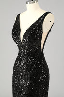 Load image into Gallery viewer, Sparkly Sequin Mermaid V-Neck Long Prom Dress with Feathers