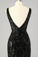 Load image into Gallery viewer, Sparkly Sequin Mermaid V-Neck Long Prom Dress with Feathers