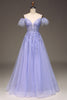 Load image into Gallery viewer, A Line Lilac Long Corset Appliqued Prom Dress With Feather