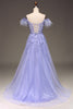 Load image into Gallery viewer, A Line Lilac Long Corset Appliqued Prom Dress With Feather