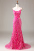 Load image into Gallery viewer, Sparkly  Fuchsia Beaded Long Prom Dress With Appliques