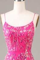 Load image into Gallery viewer, Sparkly  Fuchsia Beaded Long Prom Dress With Appliques