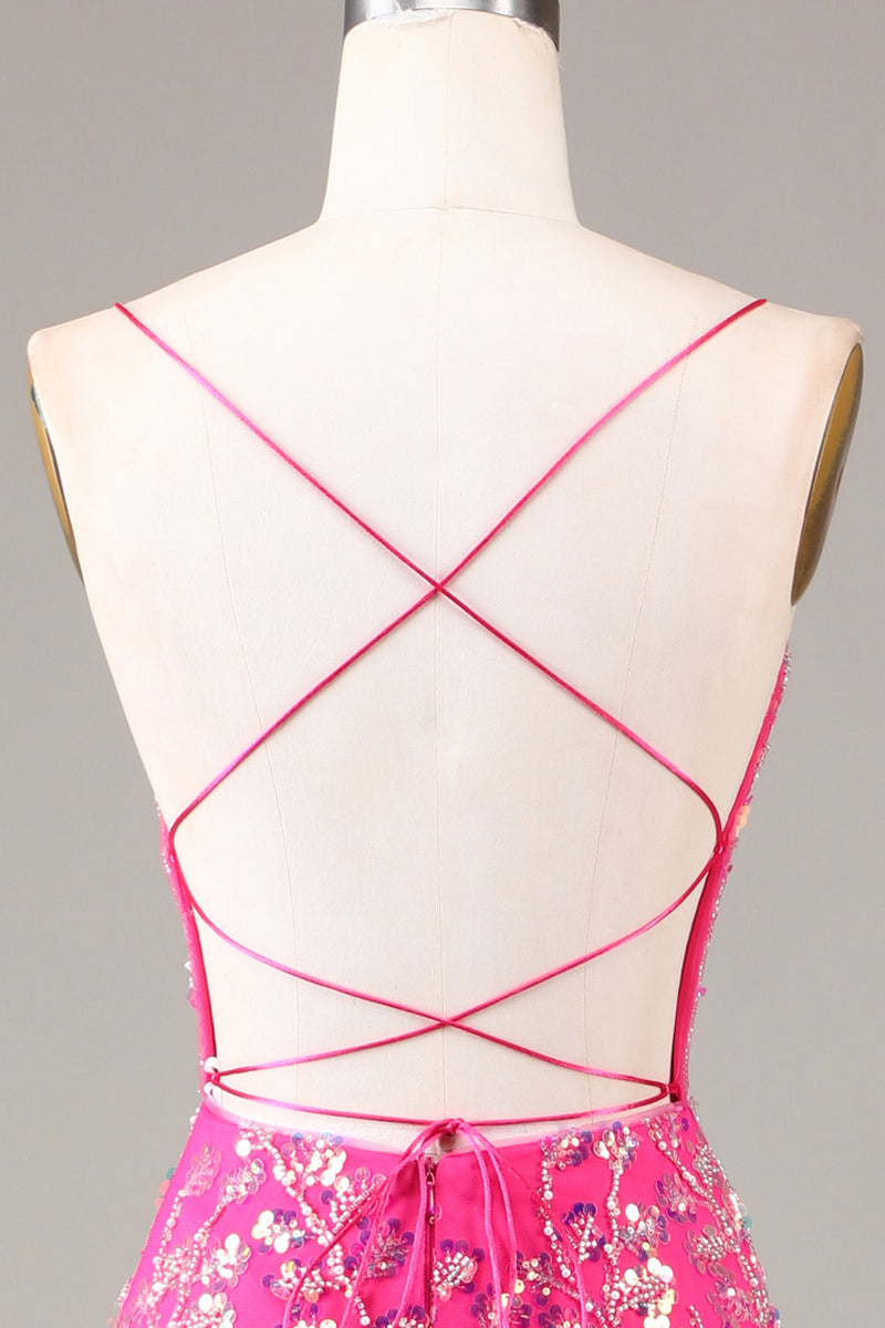Load image into Gallery viewer, Sparkly  Fuchsia Beaded Long Prom Dress With Appliques