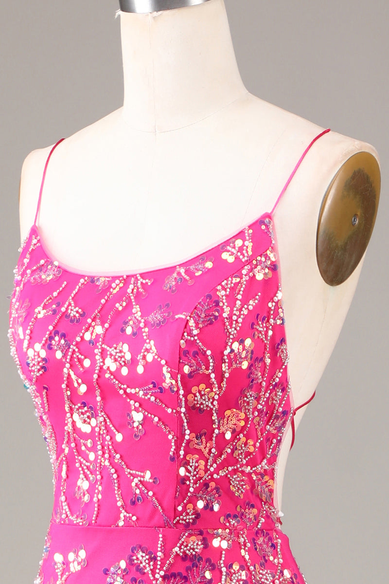 Load image into Gallery viewer, Sparkly  Fuchsia Beaded Long Prom Dress With Appliques