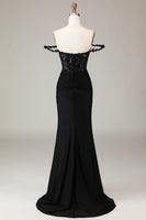 Load image into Gallery viewer, Black Mermaid Corset Long Prom Dress With Appliques
