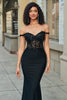 Load image into Gallery viewer, Black Mermaid Corset Long Appliqued Prom Dress