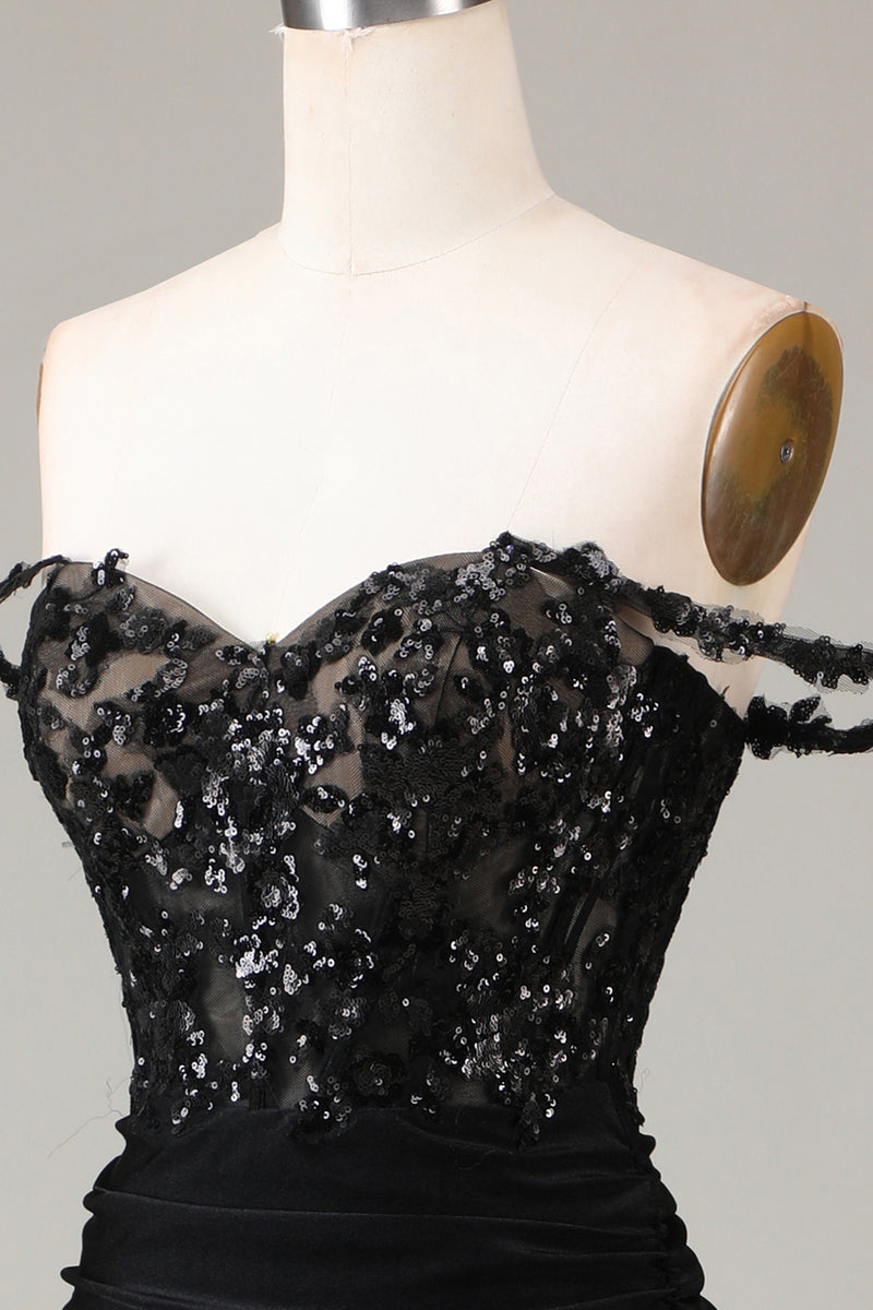 Load image into Gallery viewer, Black Mermaid Corset Long Prom Dress With Appliques