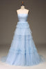 Load image into Gallery viewer, Light Blue A Line Long Tiered Prom Dress