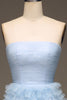 Load image into Gallery viewer, Light Blue A Line Long Tiered Prom Dress