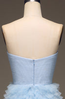 Load image into Gallery viewer, Light Blue A Line Long Tiered Prom Dress