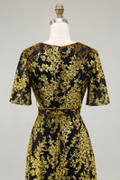 Load image into Gallery viewer, Floral Blue A-Line Velvet V-Neck Long Bridesmaid Dress with Sleeves