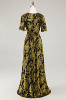 Load image into Gallery viewer, Floral Blue A-Line Velvet V-Neck Long Bridesmaid Dress with Sleeves