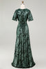 Load image into Gallery viewer, Floral Blue A-Line Velvet V-Neck Long Bridesmaid Dress with Sleeves