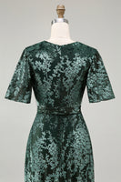 Load image into Gallery viewer, Floral Blue A-Line Velvet V-Neck Long Bridesmaid Dress with Sleeves