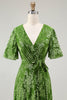 Load image into Gallery viewer, Floral Blue A-Line Velvet V-Neck Long Bridesmaid Dress with Sleeves
