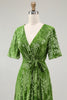 Load image into Gallery viewer, Floral Blue A-Line Velvet V-Neck Long Bridesmaid Dress with Sleeves
