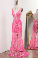 Load image into Gallery viewer, Glitter Fuchsia Mermaid Long Prom Dress With Sequined Appliques