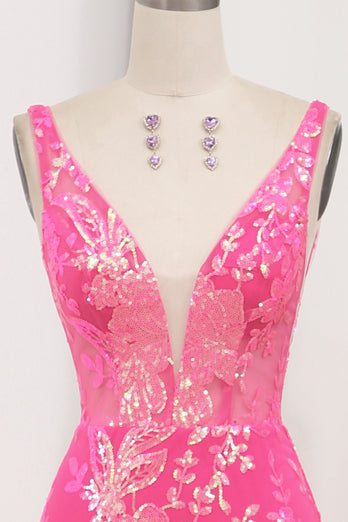 Glitter Fuchsia Mermaid Long Prom Dress With Sequined Appliques