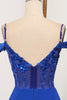 Load image into Gallery viewer, Glitter Royal Blue Mermaid Backless Long Prom Dress With Sequined Appliques