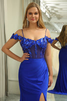 Load image into Gallery viewer, Royal Blue Mermaid Beaded Appliques Long Corset Prom Dress With Slit