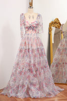 Load image into Gallery viewer, Floral Print A Line Tulle Long Prom Dress