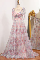 Load image into Gallery viewer, Floral Print A Line Tulle Long Prom Dress