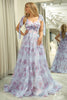Load image into Gallery viewer, Lilac A Line Adjustable Straps Floral Long Prom Dress