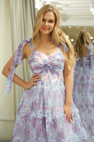 Load image into Gallery viewer, Lilac A Line Adjustable Straps Floral Long Prom Dress