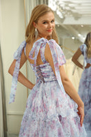 Load image into Gallery viewer, Lilac A Line Adjustable Straps Floral Long Prom Dress