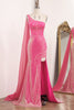 Load image into Gallery viewer, Glitter Fuchsia Mermaid One Shoulder Long Corset Prom Dress With Slit