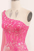Load image into Gallery viewer, Glitter Fuchsia Mermaid One Shoulder Long Corset Prom Dress With Slit