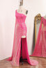 Load image into Gallery viewer, Glitter Fuchsia Mermaid One Shoulder Long Corset Prom Dress With Slit