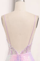 Load image into Gallery viewer, Light Purple Sequined Mermaid Long Corset Prom Dress With Slit