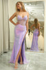 Load image into Gallery viewer, Sparkly Purple Sequined Mermaid Long Corset Prom Dress With Slit