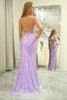 Load image into Gallery viewer, Sparkly Purple Sequined Mermaid Long Corset Prom Dress With Slit
