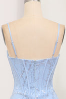 Load image into Gallery viewer, Light Blue Mermaid Spaghetti Straps Long Corset Prom Dress