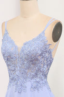 Load image into Gallery viewer, Lavender A Line Long Appliqued Prom Dress With Slit