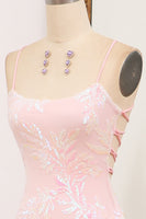 Load image into Gallery viewer, Sparkly Pink Mermaid Sequined Appliques Long Prom Dress With Side Slit