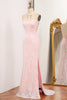 Load image into Gallery viewer, Sparkly Pink Mermaid Sequined Appliques Long Prom Dress With Side Slit