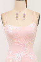 Load image into Gallery viewer, Sparkly Pink Mermaid Sequined Appliques Long Prom Dress With Side Slit