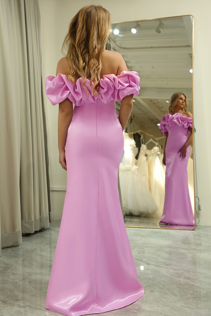 Load image into Gallery viewer, Pink Mermaid Floral Off the Shoulder Long Prom Dress With Slit