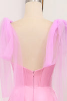 Load image into Gallery viewer, Shiny Pink A Line Backless Long Corset Prom Dress