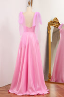 Load image into Gallery viewer, Shiny Pink A Line Backless Long Corset Prom Dress