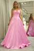 Load image into Gallery viewer, Glitter Pink A Line Spaghetti Straps Backless Long Corset Prom Dress